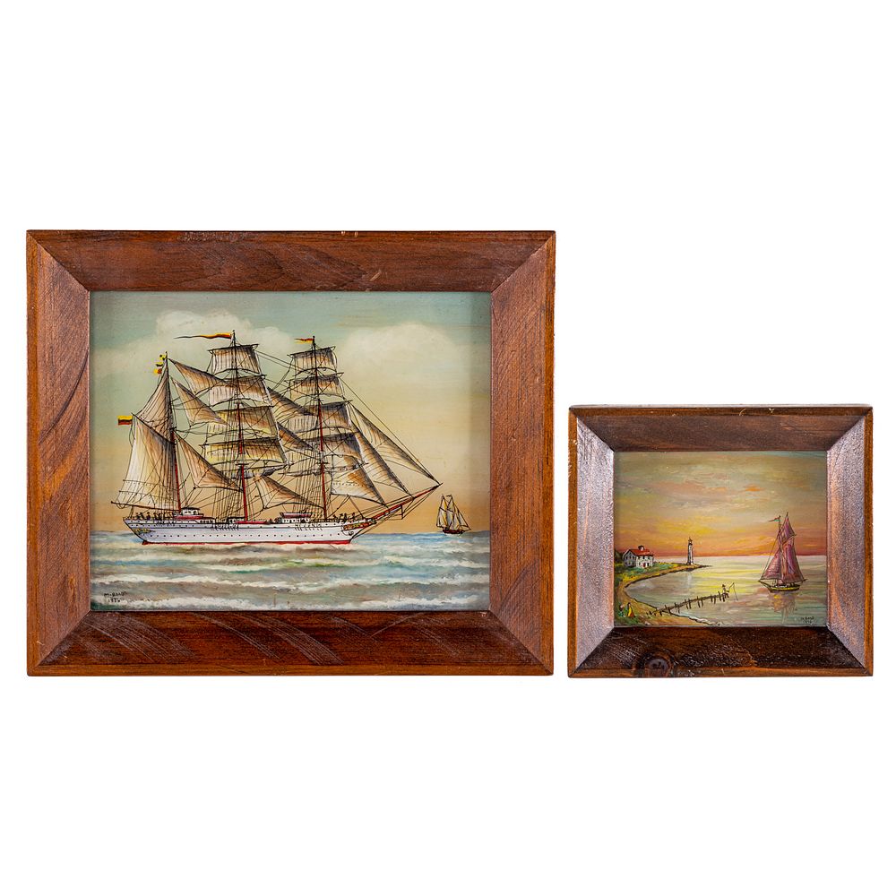 Appraisal: Milton Bond Two Reverse Paintings on Glass American - Bark