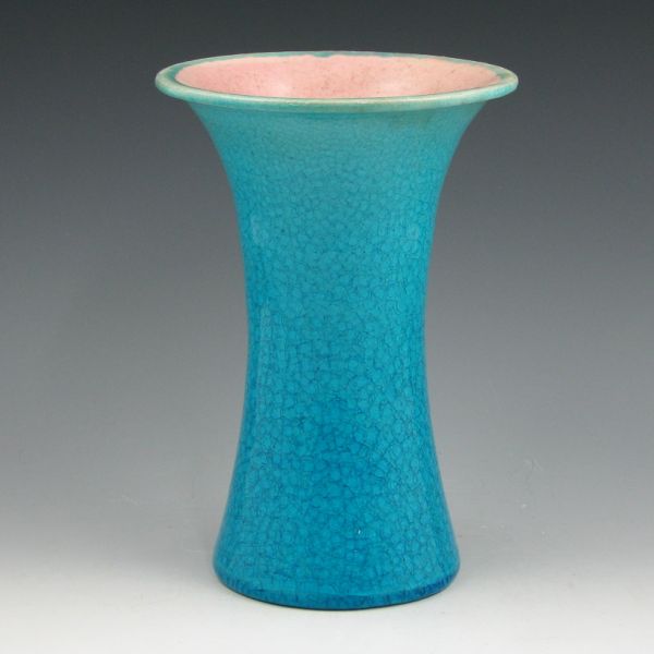 Appraisal: Pisgah Forest vase in blue crackle with a pink interior