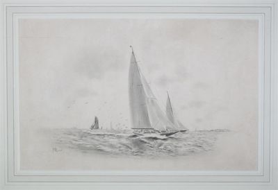 Appraisal: H W Hellings th Century A racing cutter at sea