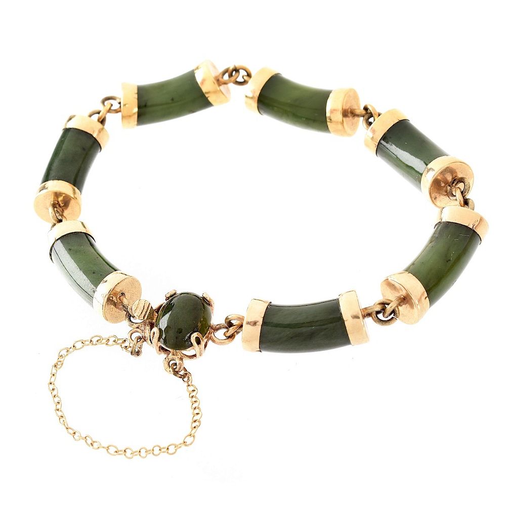 Appraisal: Vintage Jade and K Bracelet Vintage Jade Bead and Karat