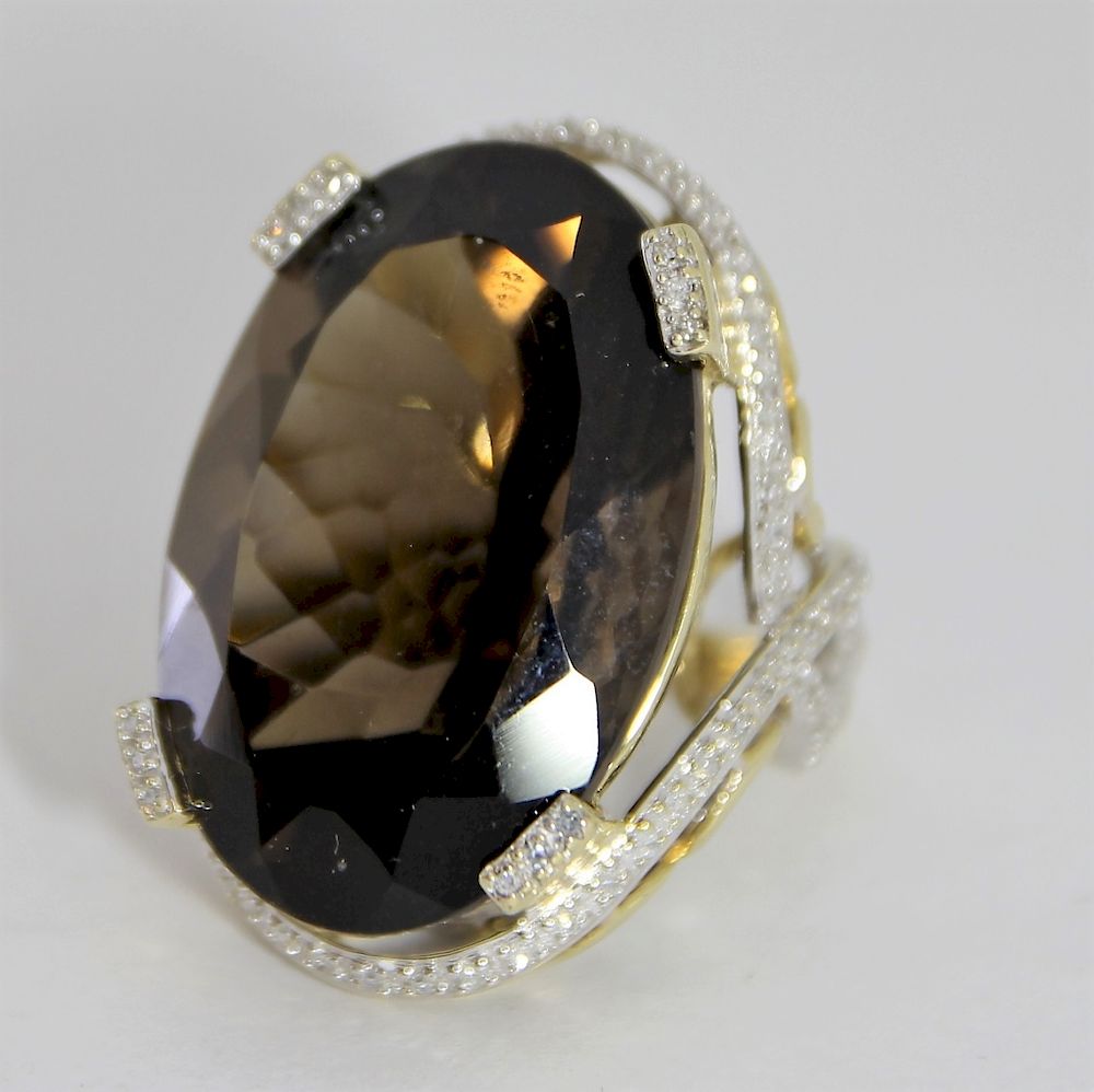 Appraisal: LG Smokey Quartz K Gold Diamond Ring China th Century