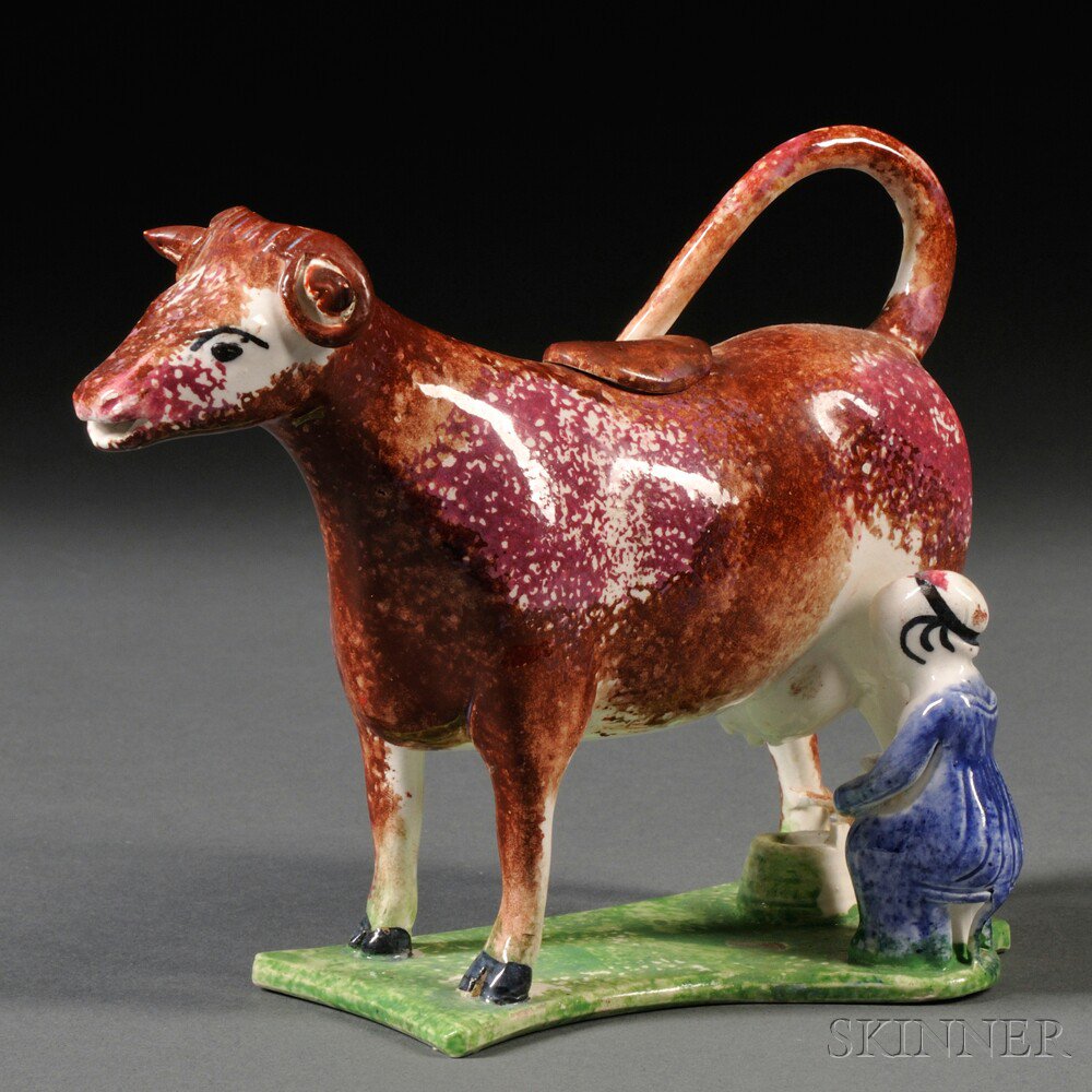 Appraisal: Staffordshire Earthenware Cow Creamer with Milkmaid England early th century