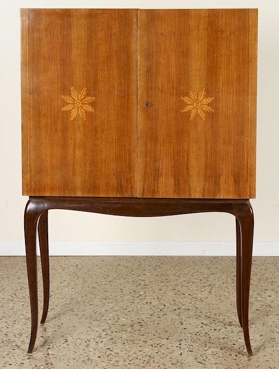 Appraisal: ITALIAN INLAID BAR CABINET SYCAMORE INTERIOR An Italian two door