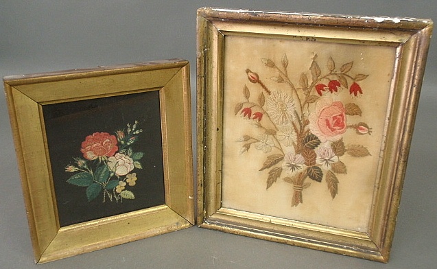 Appraisal: - Two English silkworks of flowers c site size of