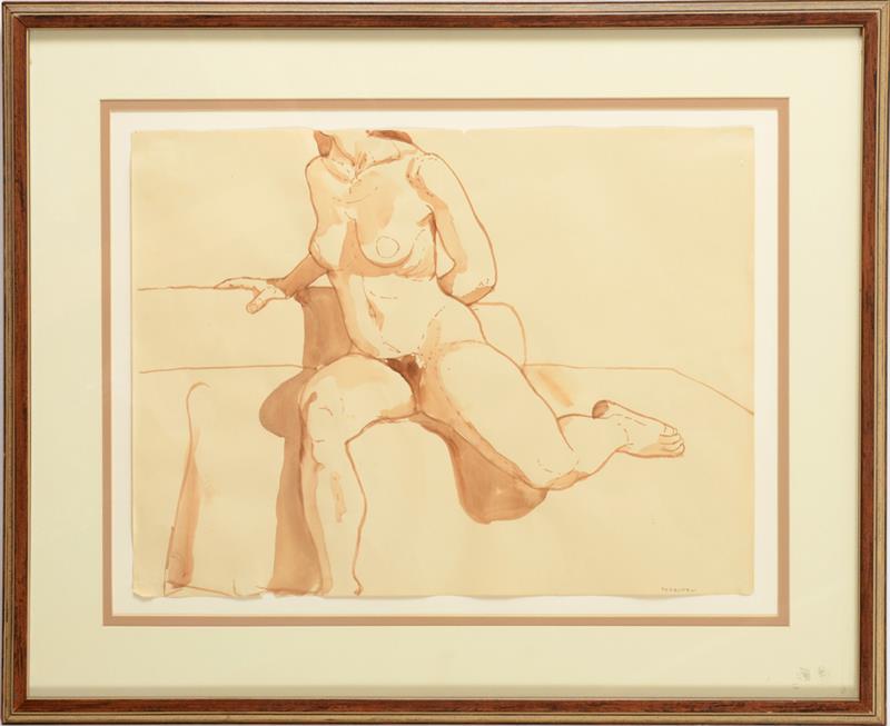 Appraisal: PHILIP PEARLSTEIN b SEATED NUDE Brown ink and wash on