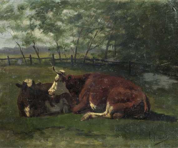 Appraisal: MAUVE ANTON Zaadam - Arnheim Two cows resting in a