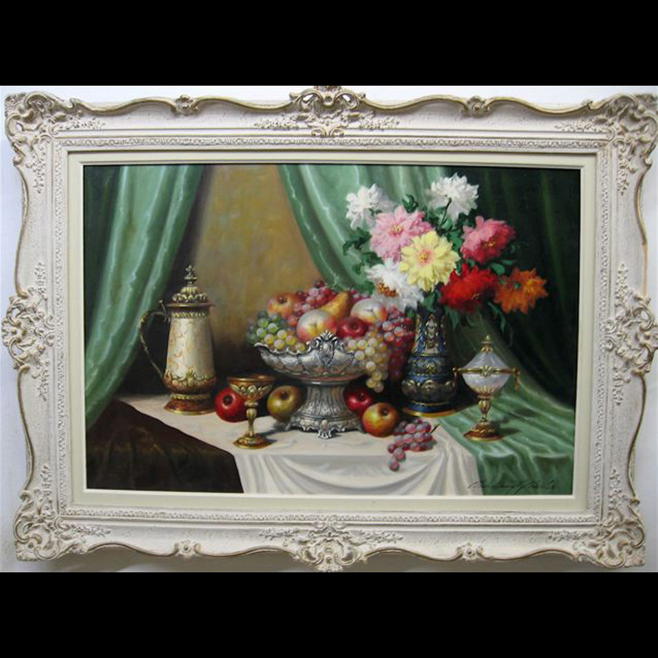 Appraisal: STILL LIFE ON TABLE BELA BALOGH - HUNGARIAN OIL ON