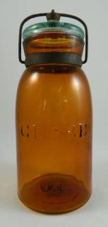 Appraisal: Fruit jar Fruit jar- 'Globe' quart orange amber ground lip