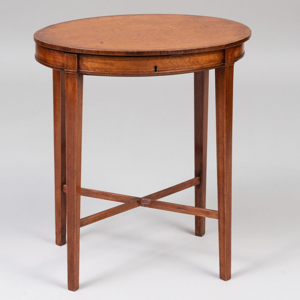 Appraisal: George III Inlaid Satinwood Oval Side Table Fitted with a