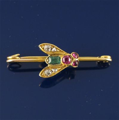 Appraisal: A th century bee brooch Set with diamonds emeralds and