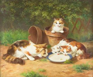 Appraisal: Kittens by Bernard Neuville Bernard Neuville - oil on canvas