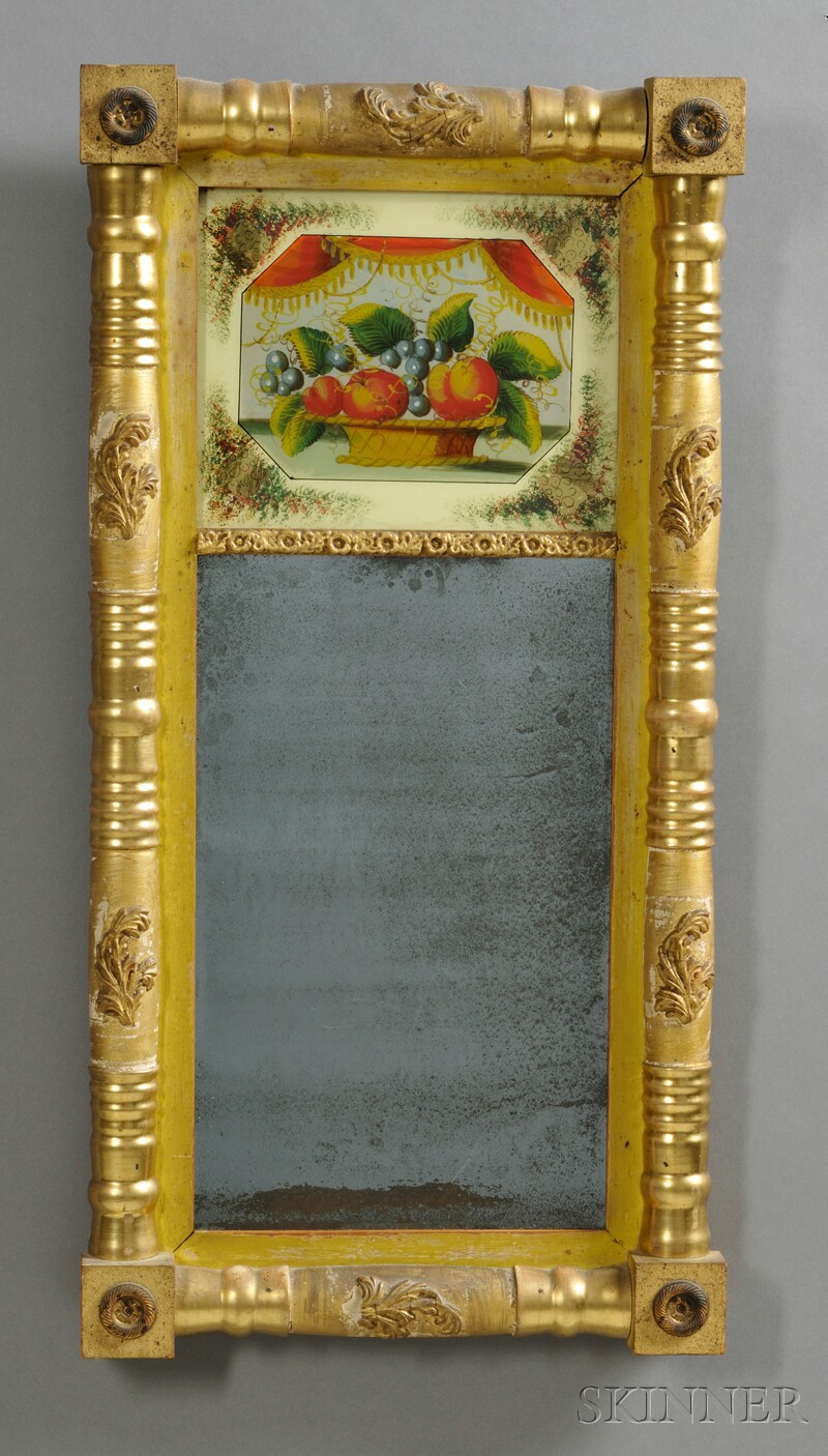 Appraisal: Gilt-gesso Split-baluster Mirror New England c the eglomise tablet depicting