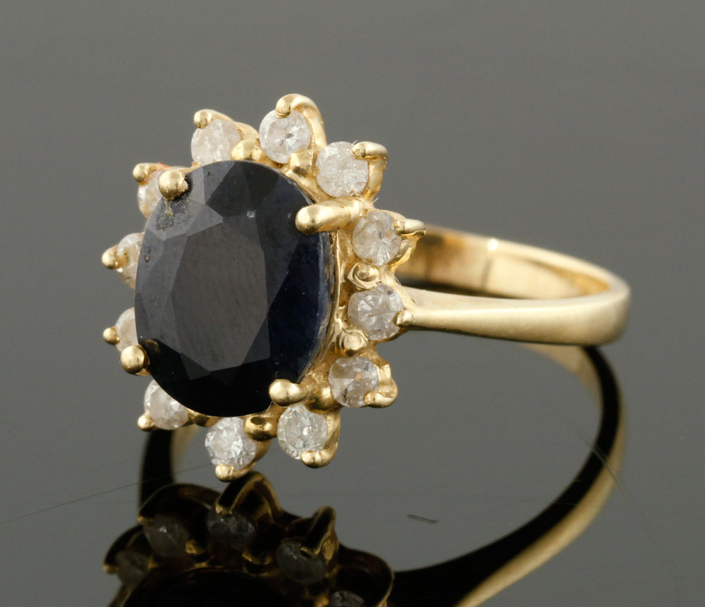 Appraisal: - Ladies K Yellow Gold Diamond and Sapphire Ring Ladies