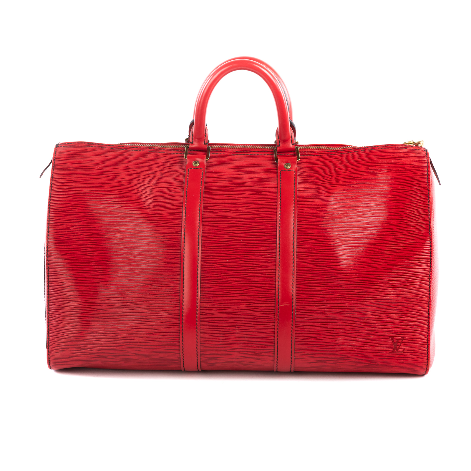 Appraisal: A LOUIS VUITTON EPI KEEPALL A red Epi leather Louis