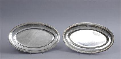 Appraisal: PAIR OF FRENCH ARMORIAL SILVER OVAL MEAT DISHES Marks P