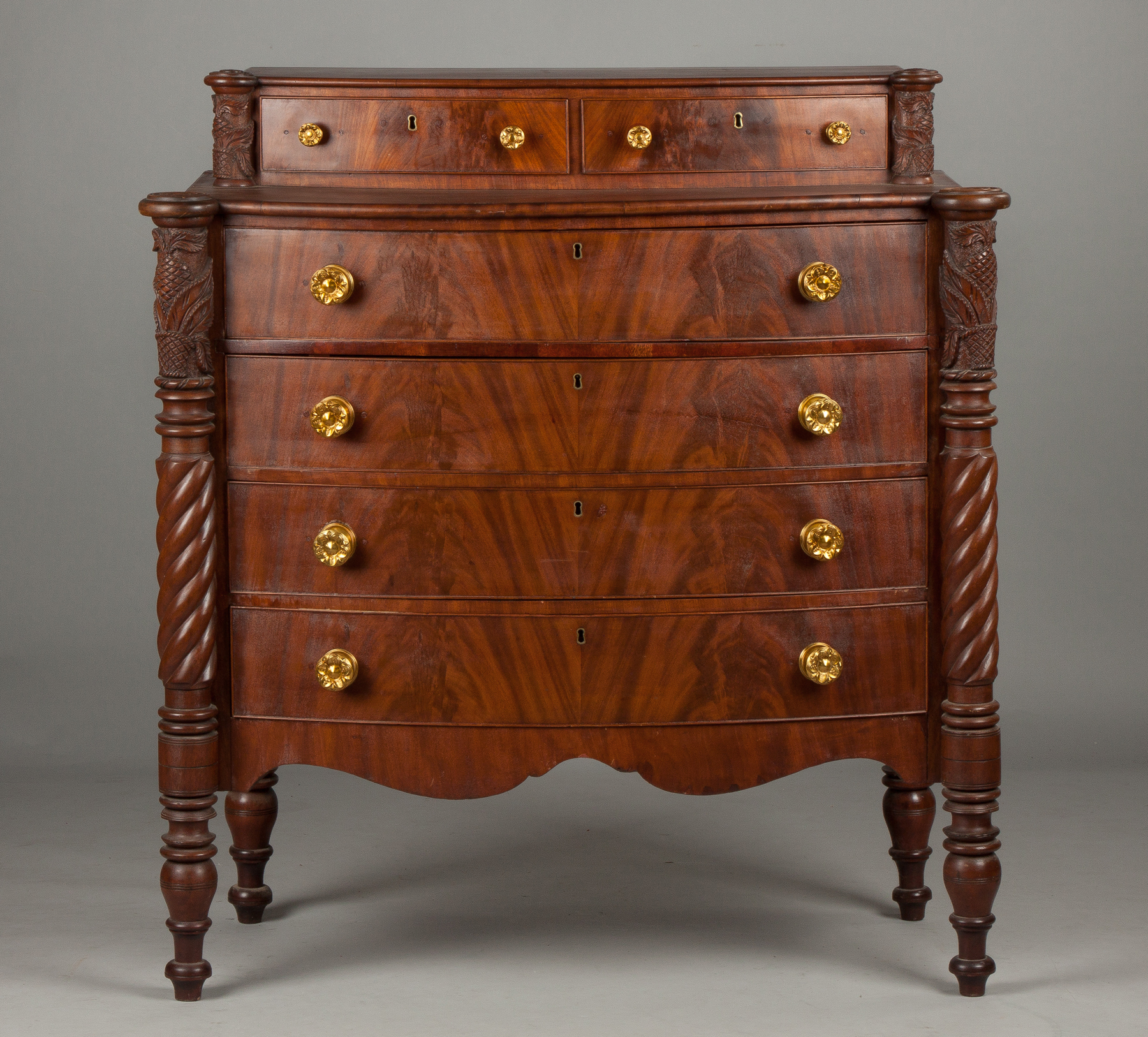 Appraisal: New England Figured Mahogany Bow Front Chest Early th cent