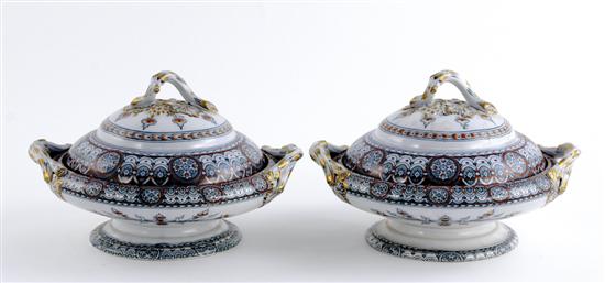 Appraisal: Pair English transferware covered tureens th century Eclipse pattern with