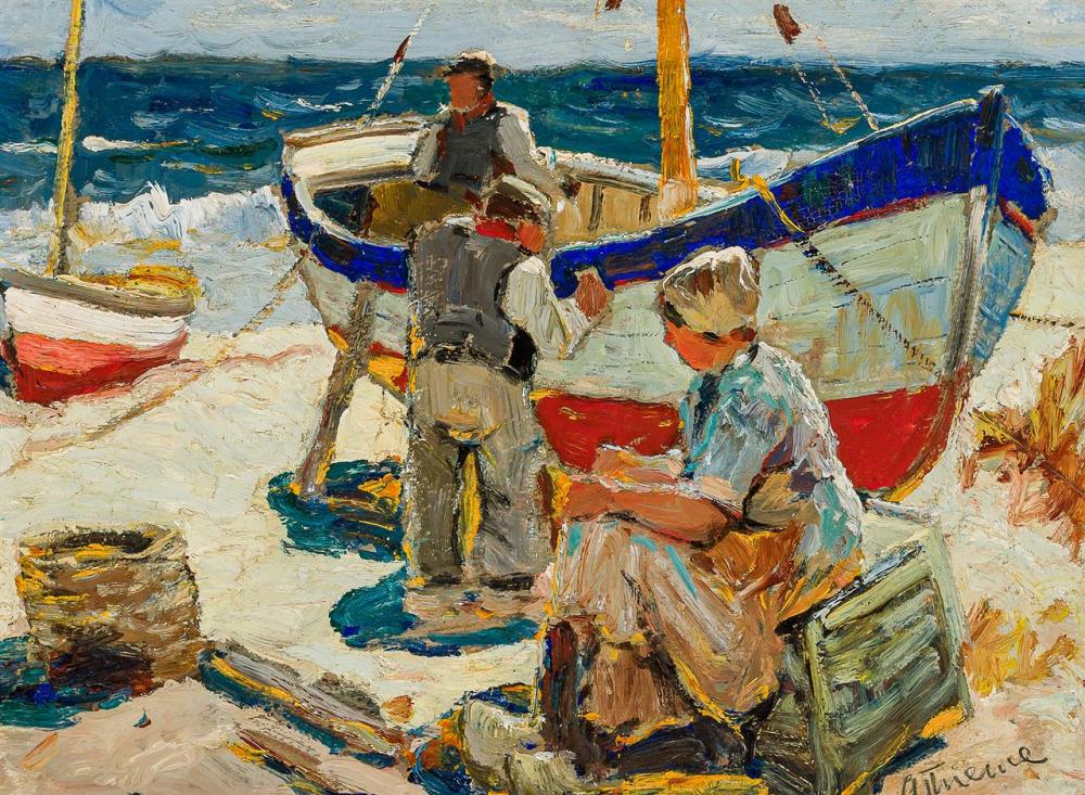 Appraisal: ANTHONY THIEME American - Preparing the Boat oil on board