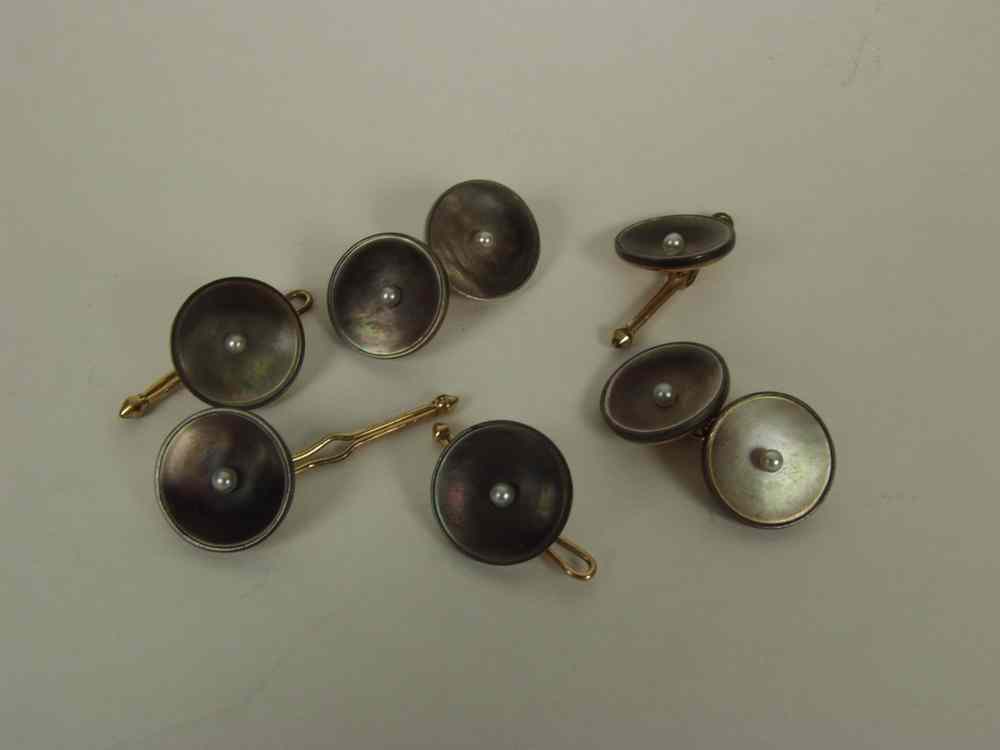 Appraisal: PC TUXEDO SET - Round convex mother of pearl w