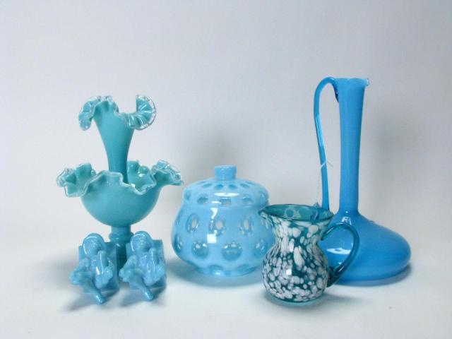 Appraisal: Group of Blue Colored Glass including an '' handled ewer