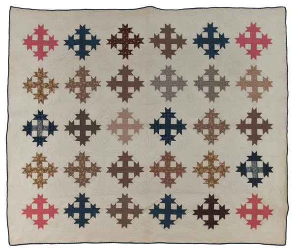 Appraisal: CROSS AND CROWN PIECED QUILT American - cotton all hand