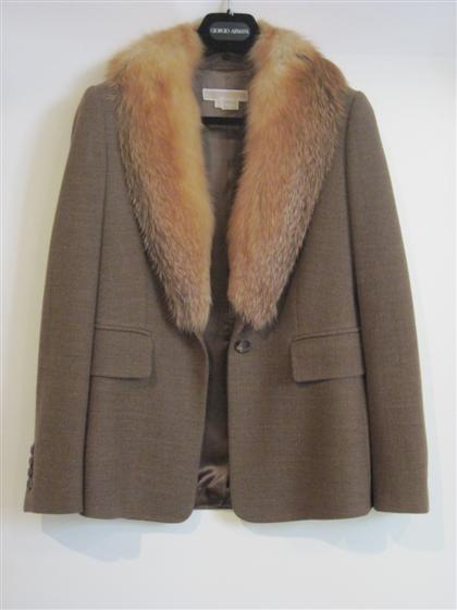 Appraisal: Brown wool and fox fur jacket Michael KorsBrown hounds tooth