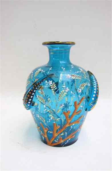 Appraisal: HAND ENAMELED ART GLASS VASE attributed to Moser unsigned having