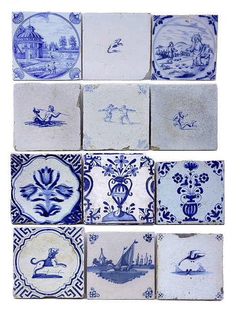 Appraisal: A collection of twelve Dutch Delft blue and white tiles