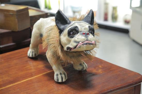 Appraisal: PAPIER MACHE BARKING FRENCH BULLDOG PULL TOY France c -