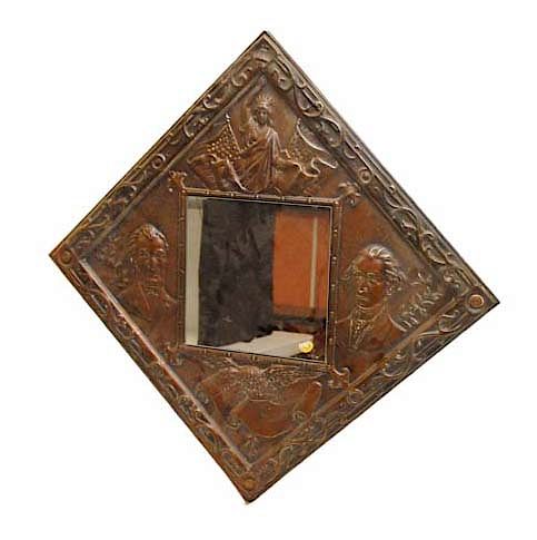 Appraisal: Patriotic Pressed Metal Mirror Washington Lincoln Patriotic Pressed Metal Mirror