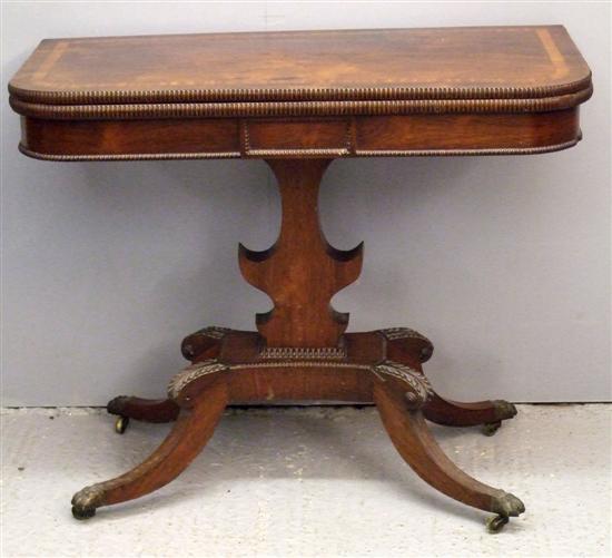 Appraisal: Regency rosewood and mahogany crossbanded card table shaped column support