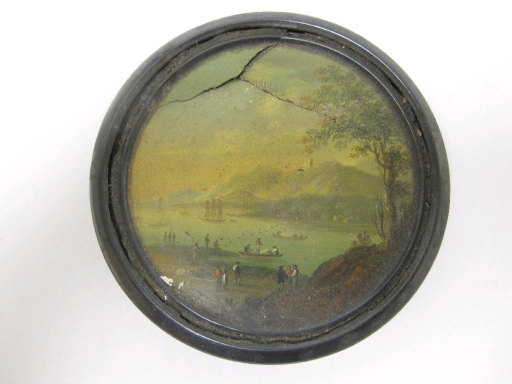 Appraisal: A th Century circular Snuff Box the lid painted seascape