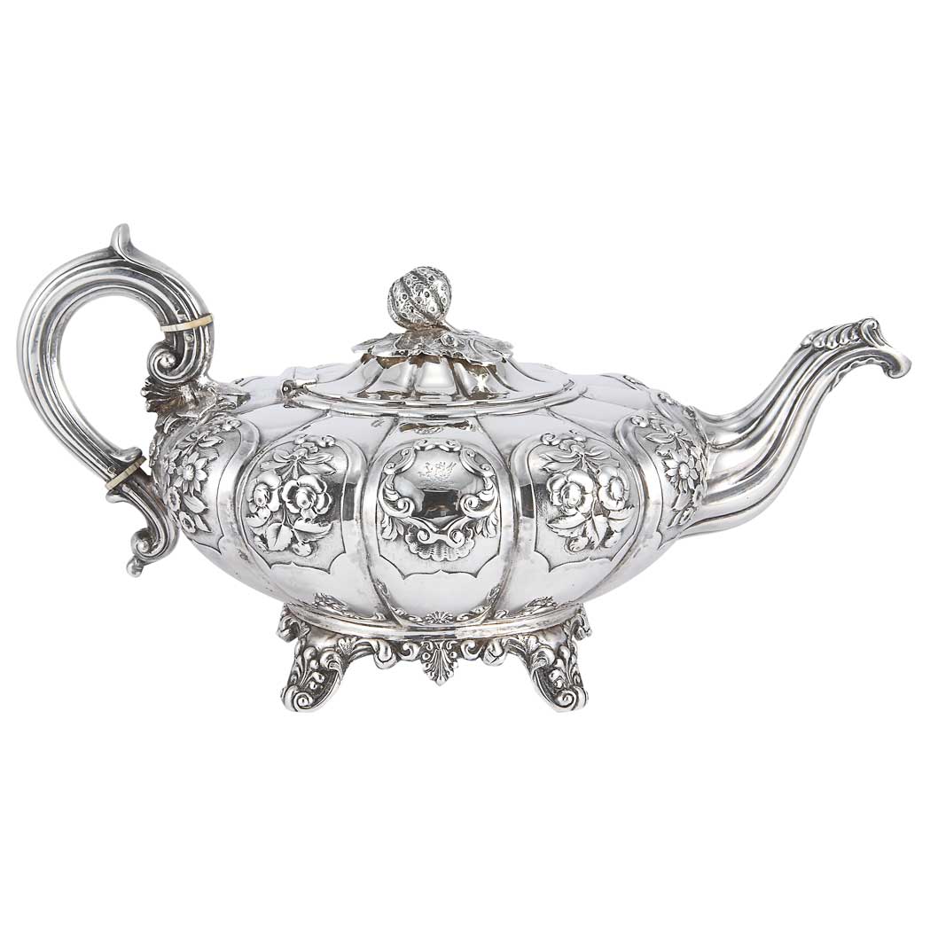 Appraisal: Irish William IV Silver Teapot Dublin circa - Of lobed