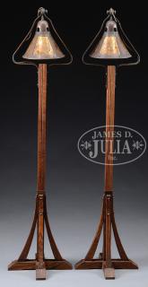 Appraisal: PAIR OF OAK ARTS AND CRAFTS REVIVAL FLOOR LAMPS WITH