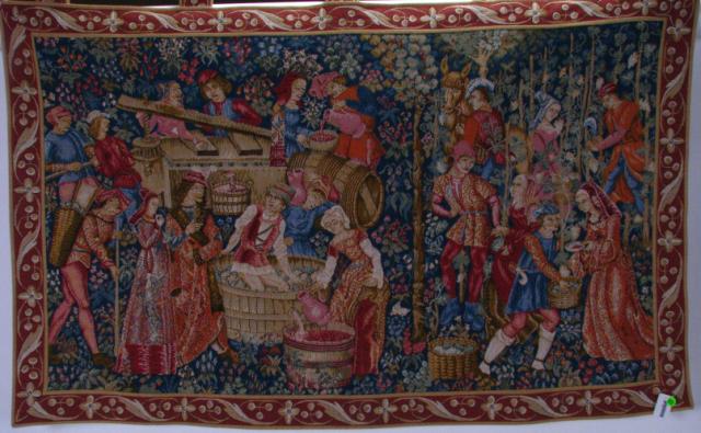 Appraisal: Golby's French Tapestry wall hanging depicting vintners enjoying work approximately