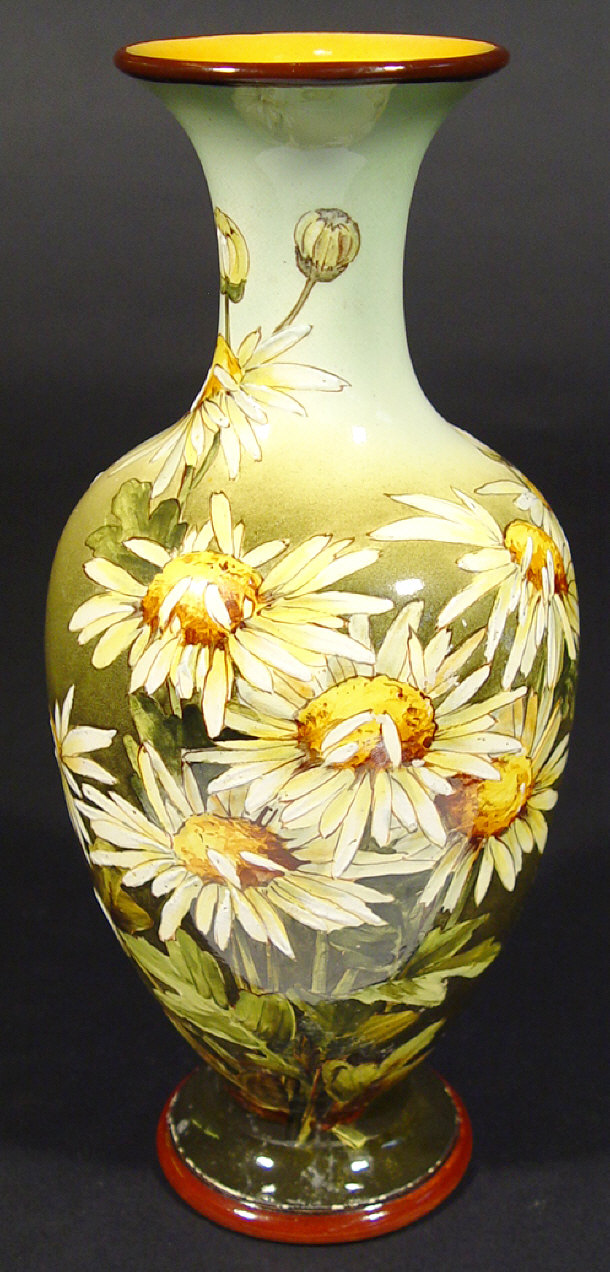 Appraisal: Doulton Lambeth faience glazed vase hand painted with white flowers