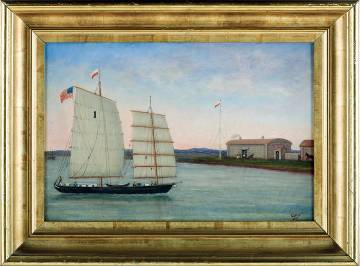 Appraisal: RARE PAINTING OF A SMALL RIVER VESSEL WITH CHINESE SAILS