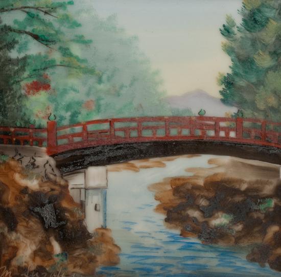 Appraisal: M Suzuki Japanese th century Garden with Footbridge painted porcelain