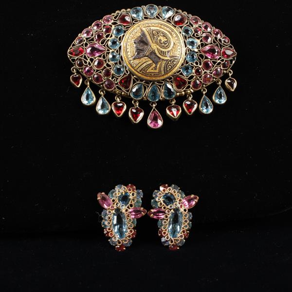 Appraisal: Unmarked Fashioncraft Robert s pc Pink Blue Jeweled Brooch Pin