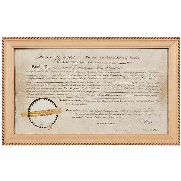 Appraisal: Thomas Jefferson and James Madison Signed Land Grant p vellum