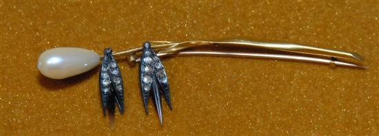 Appraisal: ART NOUVEAU DRESS PIN Bears French gold touch marks diamonds