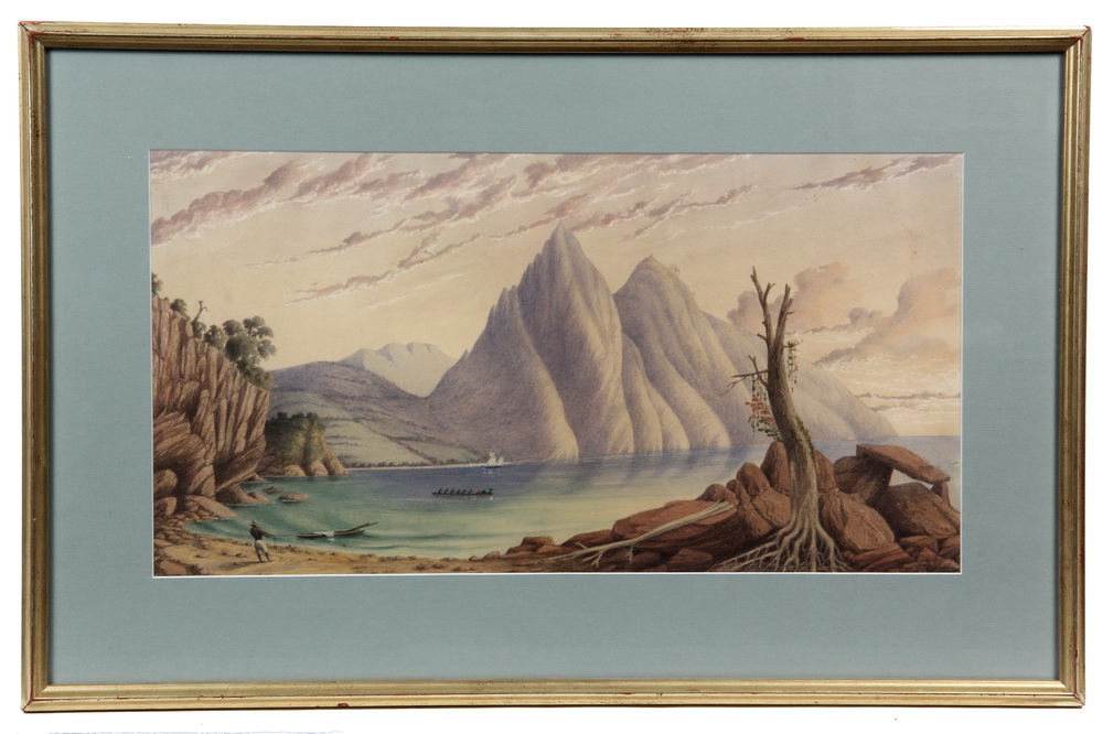 Appraisal: WATERCOLOR OF MOUNTAINS AND SEA - W S Rowson signed