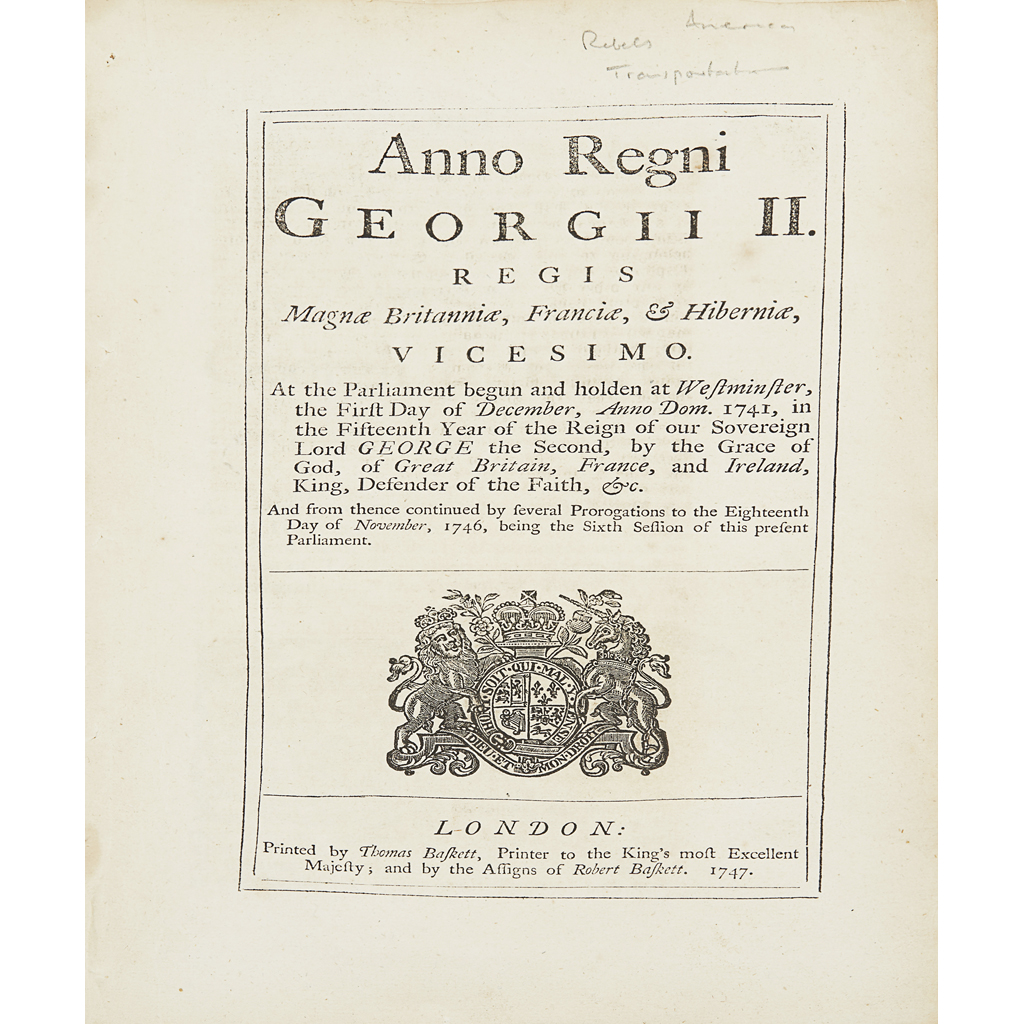 Appraisal: JACOBITE INTEREST - ACTS OF KING GEORGE II AN ACT