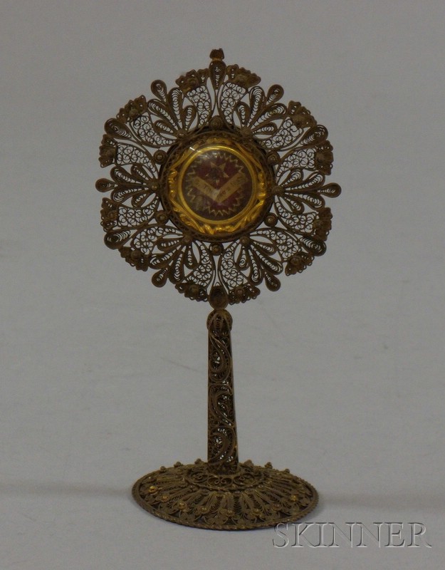 Appraisal: Continental Gilt Silver Filigree St Theresa Reliquary Keepsake ht in