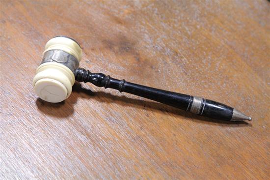 Appraisal: ODD FELLOWS GAVEL Black wooden handle and ivory drum both