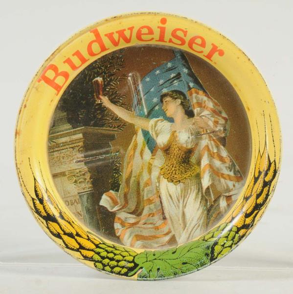 Appraisal: Budweiser Beer Tip Tray This great image depicts Columbia draped