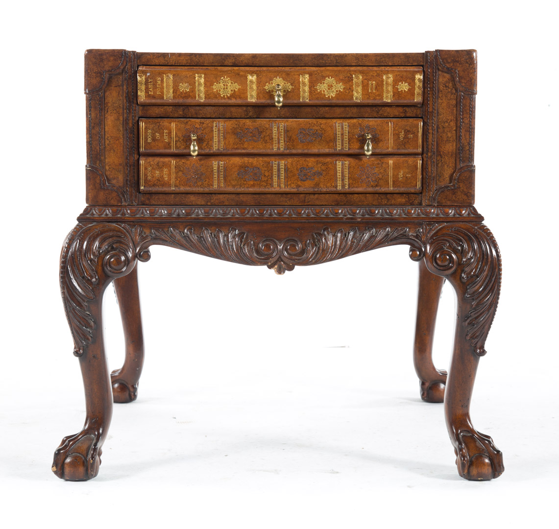 Appraisal: Maitland-Smith Chippendale style gaming table stitched faux leather covering with