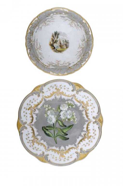 Appraisal: A ROCKINGHAM BOTANICAL DESSERT PLATE AND A SLOP BASIN both