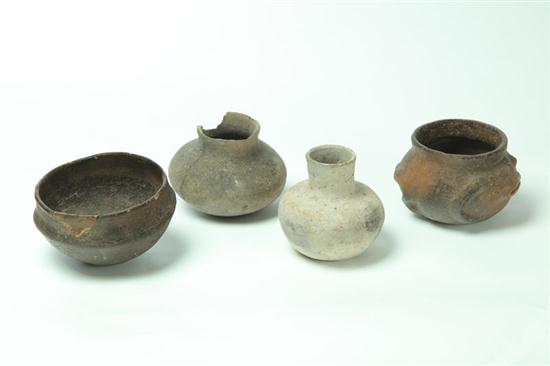 Appraisal: FOUR PREHISTORIC POTTERY VESSELS Mississippian culture ca - Arkansas water