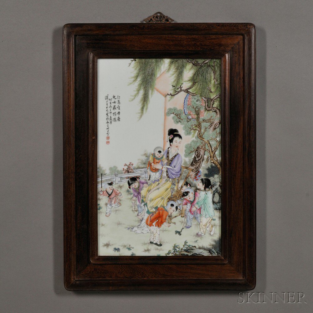 Appraisal: Framed Famille Rose Painted Porcelain Plaque China early th century